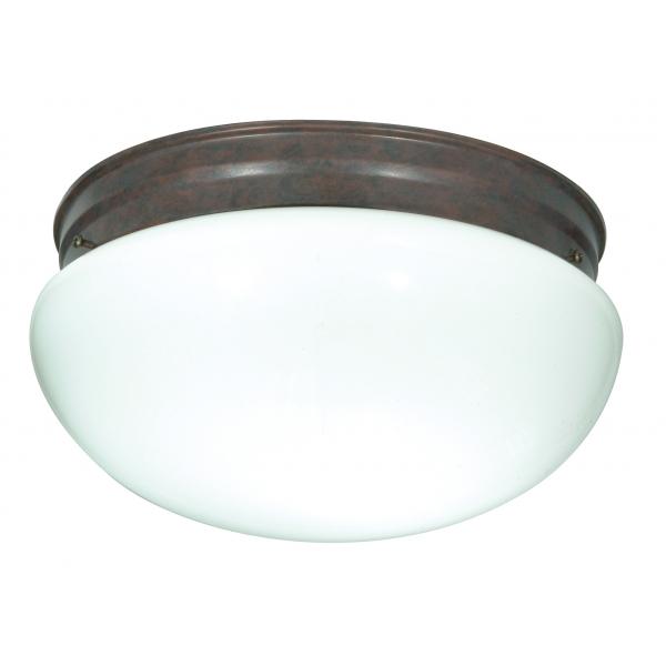 2 Light - 12" - Flush Mount - Large White Mushroom - Old Bronze Finish