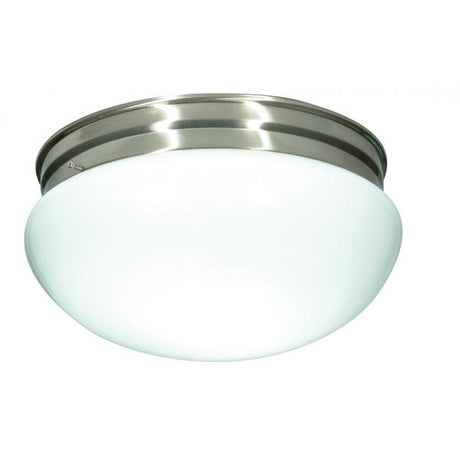 2 Light - 12" - Flush Mount - Large White Mushroom - Brushed Nickel Finish