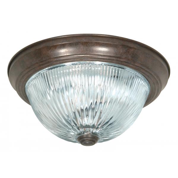 2 Light - 11" - Flush Mount - Clear Ribbed Glass - Old Bronze Finish