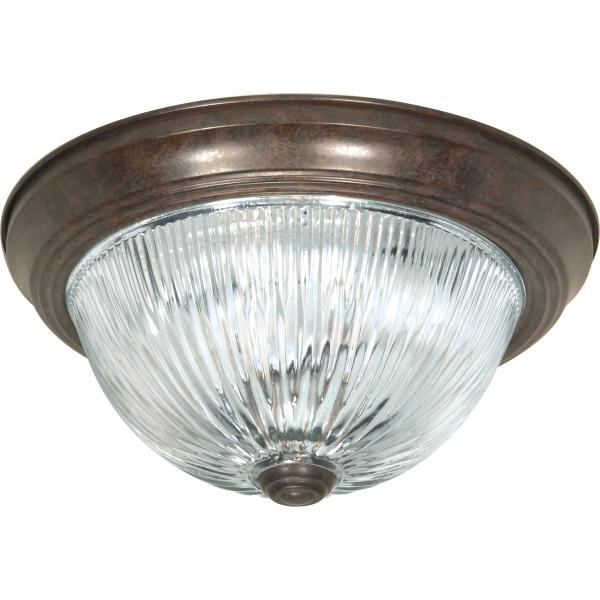 2 Light - 13" - Flush Mount - Clear Ribbed Glass - Old Bronze Finish