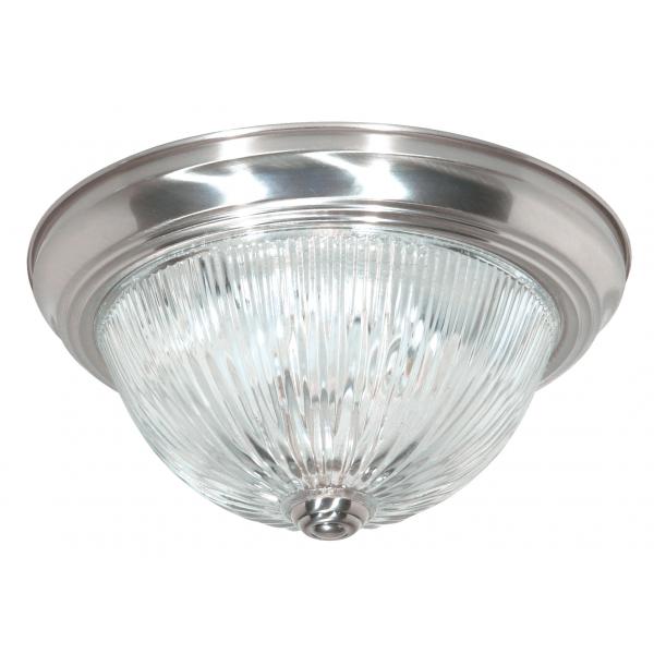 2 Light - 11" - Flush Mount - Clear Ribbed Glass - Brushed Nickel Finish