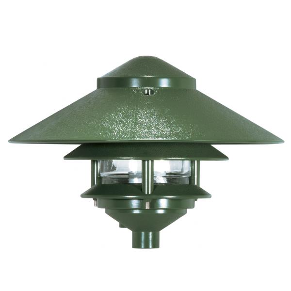 Pagoda Garden Fixture - Large 10" Hood - 1 light - 2 Louver - Green Finish