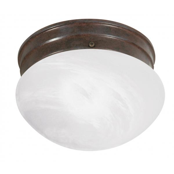 1 Light - 8" - Flush Mount - Small Alabaster Mushroom - Old Bronze Finish