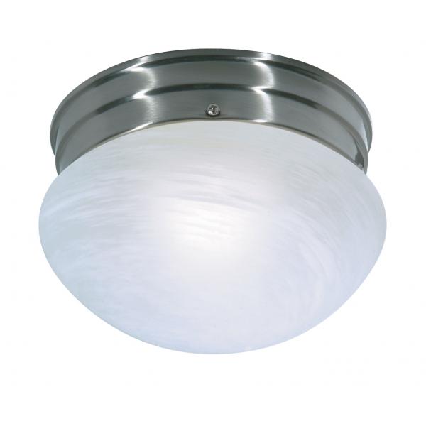 1 Light - 8" - Flush Mount - Small Alabaster Mushroom - Brushed Nickel Finish