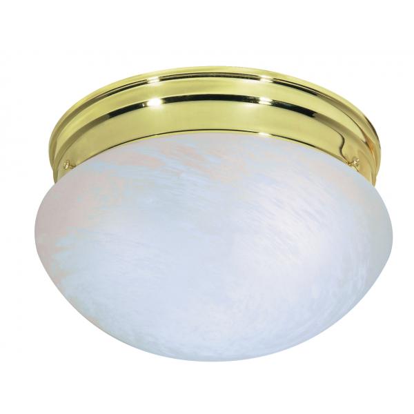 2 Light - 10" - Flush Mount - Medium Alabaster Mushroom - Polished Brass Finish