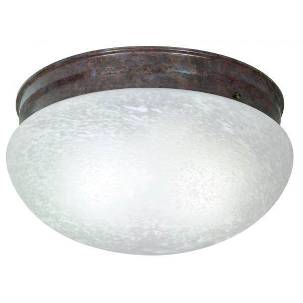 2 Light - 12" - Flush Mount - Large Alabaster Mushroom - Old Bronze Finish