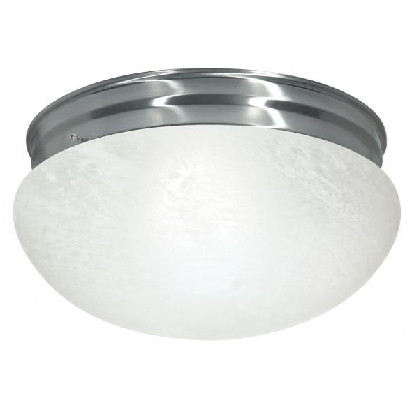 2 Light - 12" - Flush Mount - Large Alabaster Mushroom - Brushed Nickel Finish