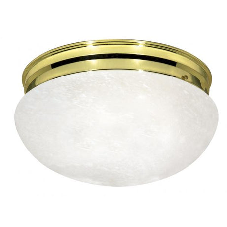 2 Light - 12" - Flush Mount - Large Alabaster Mushroom - Polished Brass Finish