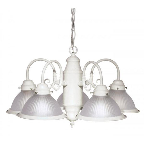 5 Light - 22" - Chandelier - With Frosted Ribbed Shades - Textured White Finish