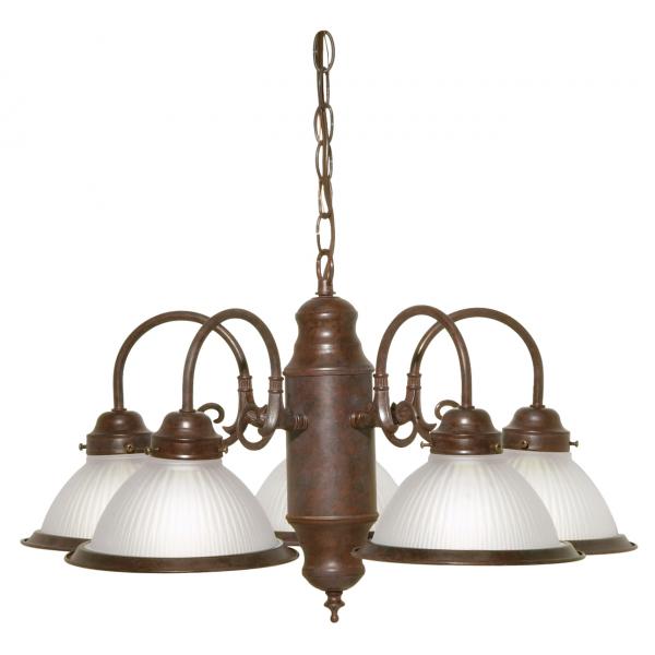 5 Light - 22" - Chandelier - With Frosted Ribbed Shades - Old Bronze Finish