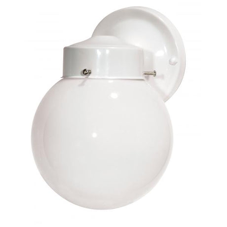 1 Light - 6" - Porch - Wall - With White Globe - Gloss White Finish