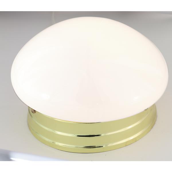 1 Light - 8" - Flush Mount - Small White Mushroom - Polished Brass Finish