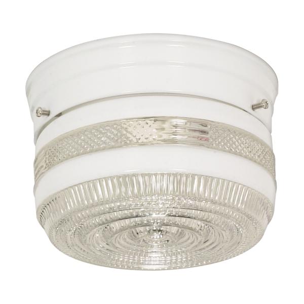 1 Light - 6" - Flush Mount - Small Crystal / White Drum - White Finish