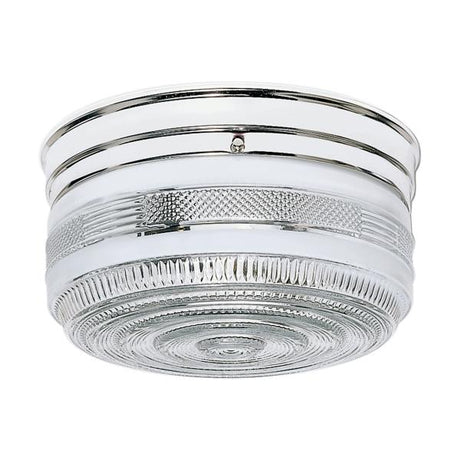 2 Light - 10" - Flush Mount - Large Crystal / White Drum - Polished Chrome Finish