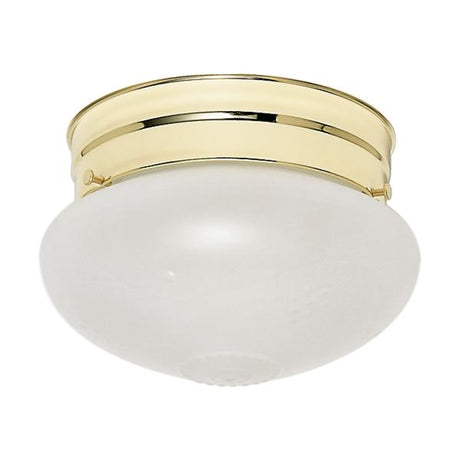 1 Light - 6" - Flush Mount - Small Frosted Grape Mushroom - Polished Brass Finish