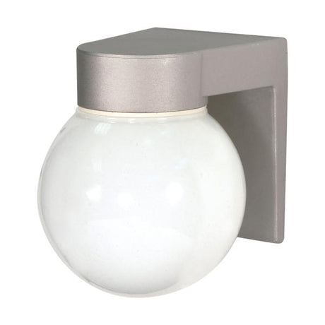 1 Light - 8" - Utility - Wall Mount - With White Glass Globe - Satin Aluminum Finish