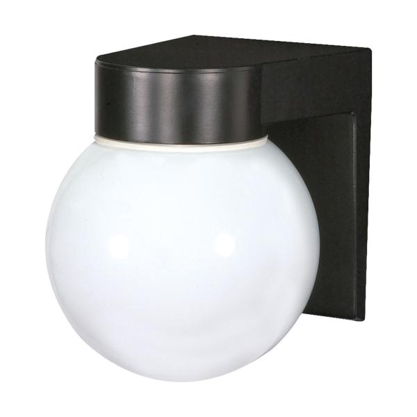 1 Light - 8" - Utility - Wall Mount - With White Glass Globe - Black Finish