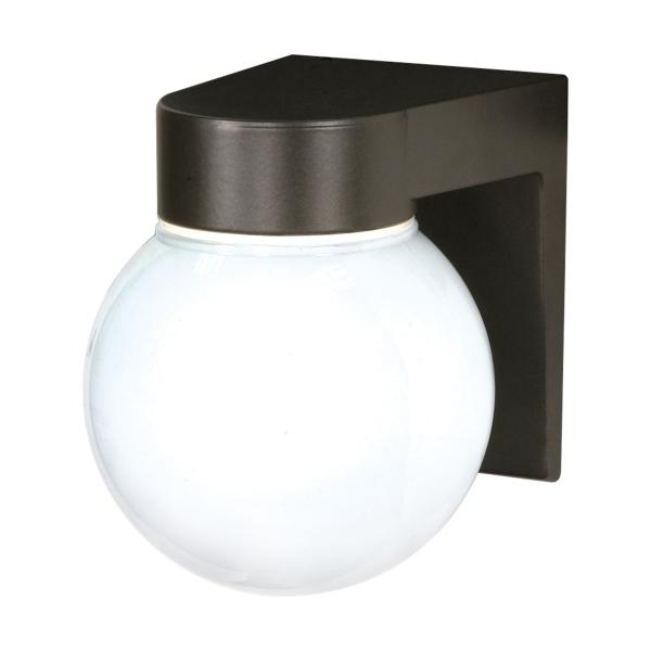 1 Light - 8" - Utility - Wall Mount - With White Glass Globe - Bronzotic Finish