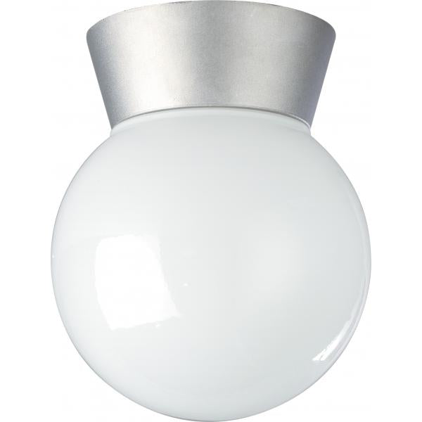 1 Light - 8" - Utility - Ceiling Mount - With White Glass Globe - Satin Aluminum Finish