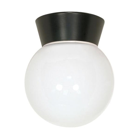 1 Light - 8" - Utility - Ceiling Mount - With White Glass Globe - Bronzotic Finish