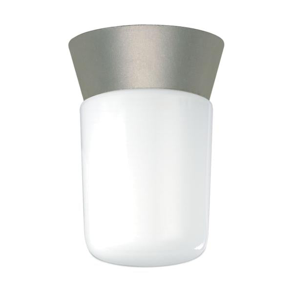 1 Light - 8" - Utility - Ceiling Mount - With White Glass Cylinder - Satin Aluminum Finish