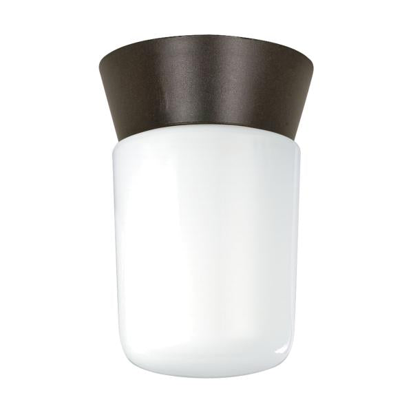 1 Light - 8" - Utility - Ceiling Mount - With White Glass Cylinder - Bronzotic Finish