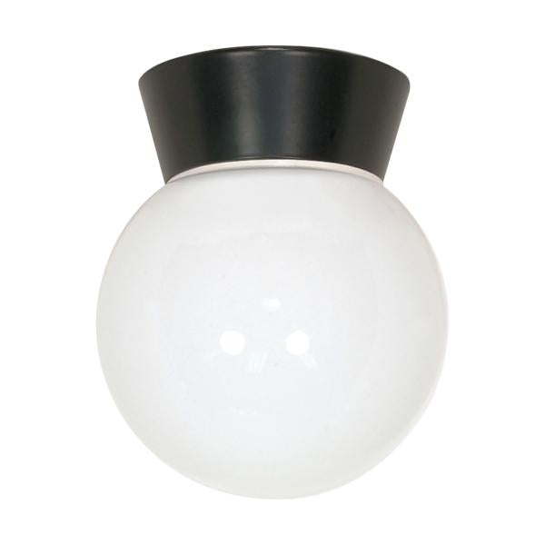 1 Light - 8" - Utility - Ceiling Mount - With White Glass Globe - Black Finish