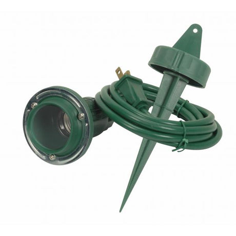 Single Plastic Flood Light With Round Plate For Dual Mounting And Ground Stake With 6 ft. Cord - Green Finish