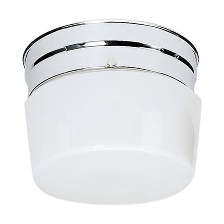 1 Light - 6" - Flush Mount - Small White Drum - Polished Chrome Finish