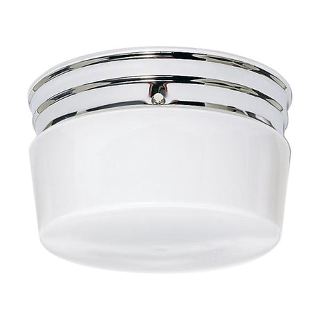 2 Light - 8" - Flush Mount - Medium White Drum - Polished Chrome Finish