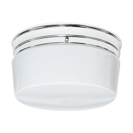 2 Light - 10" - Flush Mount - Large White Drum - Polished Chrome Finish