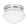 1 Light - 8" - Flush Mount - Small White Mushroom - Polished Chrome Finish