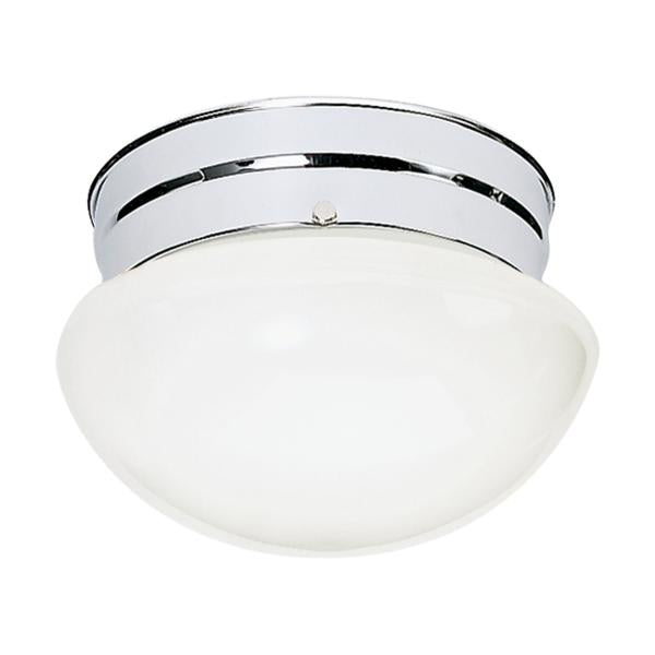 1 Light - 8" - Flush Mount - Small White Mushroom - Polished Chrome Finish