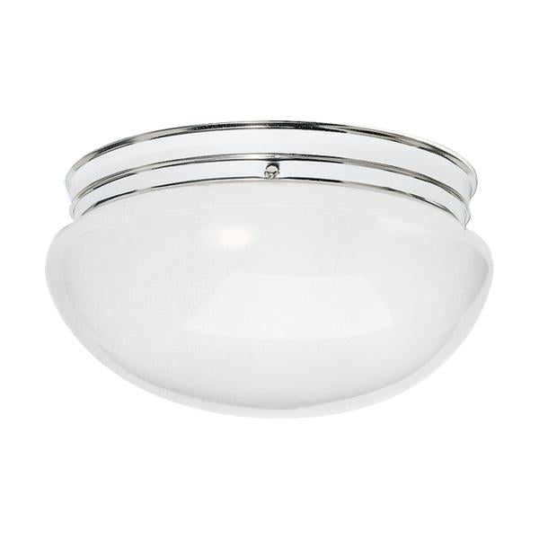 2 Light - 12" - Flush Mount - Large White Mushroom - Polished Chrome Finish