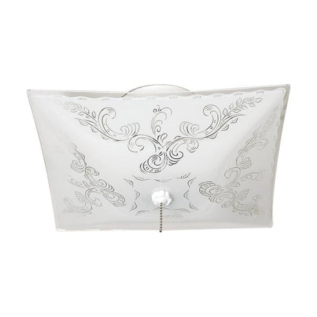 2 Light - 12" - Ceiling Fixture - Square Floral / with Pull Chain - White Finish