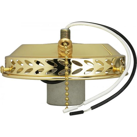4" Wired Fan Light Holder With On-Off Pull Chain And Intermediate Socket - Brass Finish
