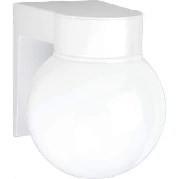 1 Light - 8" - Utility - Wall Mount - With White Glass Globe - White Finish