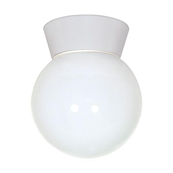 1 Light - 8" - Utility - Ceiling Mount - With White Glass Globe - White Finish