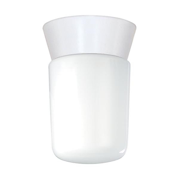 1 Light - 8" - Utility - Ceiling Mount - With White Glass Cylinder - White Finish