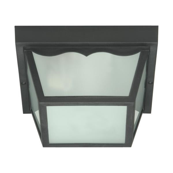 2 Light - 10'' - Carport Flush Mount - With Frosted Acrylic Panels - Black Finish