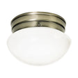 1 Light - 8" Flush with White Glass - Antique Brass Finish