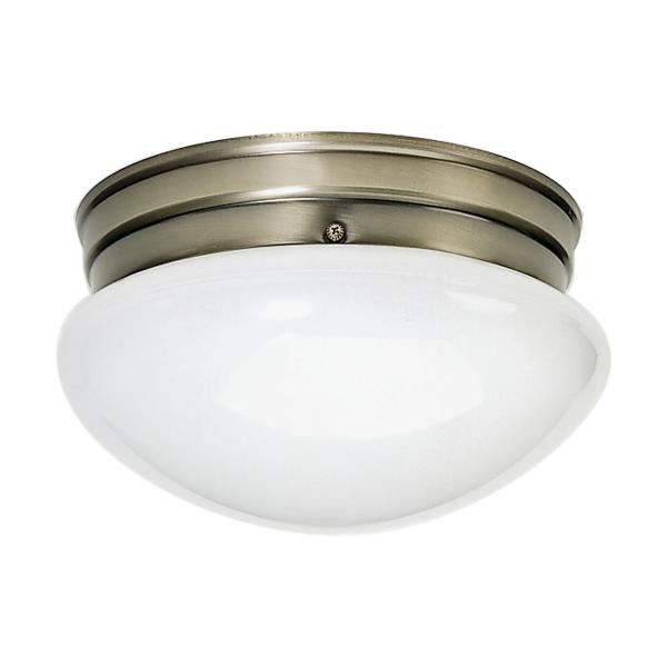 2 Light - 10" Flush with White Glass - Antique Brass Finish