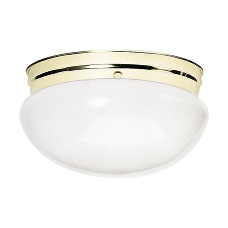 2 Light - 12" Flush with White Glass - Polished Brass Finish