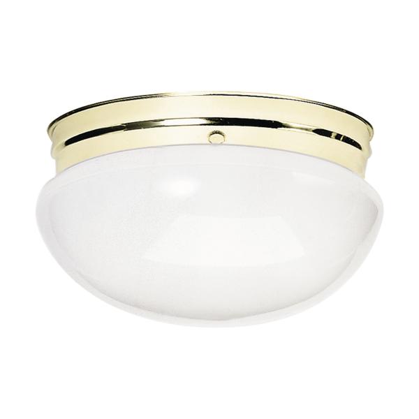 2 Light - 12" Flush with White Glass - Polished Brass Finish