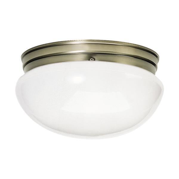 2 Light - 12" Flush Large with White Glass - Antique Brass Finish