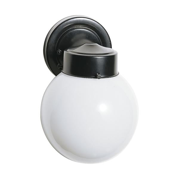 1 Light - 6" Outdoor Wall with White Glass - Black Finish