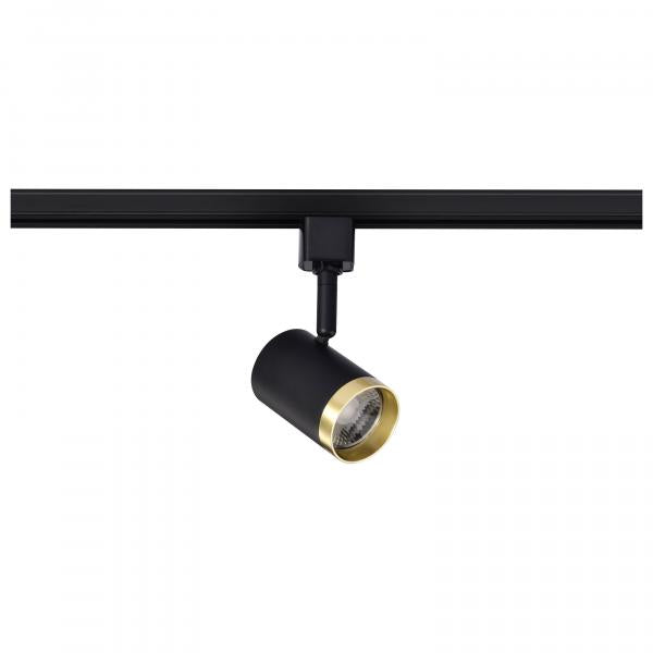 12 Watt LED Small Cylindrical Track Head - 3000K - Matte Black and Brushed Brass Finish