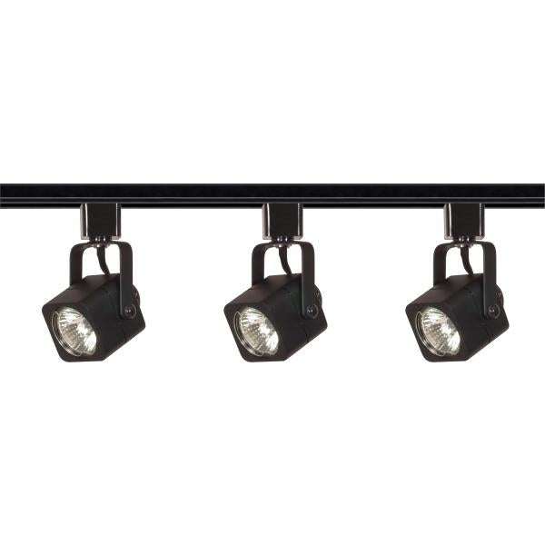 3 Light - MR16 - Square Track Kit - 4 foot Track - Line Voltage - Black