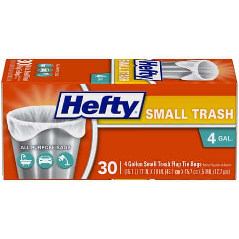 Hefty 4 gal Trash Bags Flap Tie 30 pk 0.5 mil