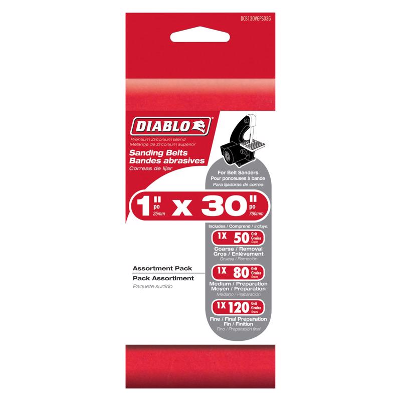 Diablo 30 in. L X 1 in. W Assorted Grit Zirconium Oxide Sanding Belt 3 pk